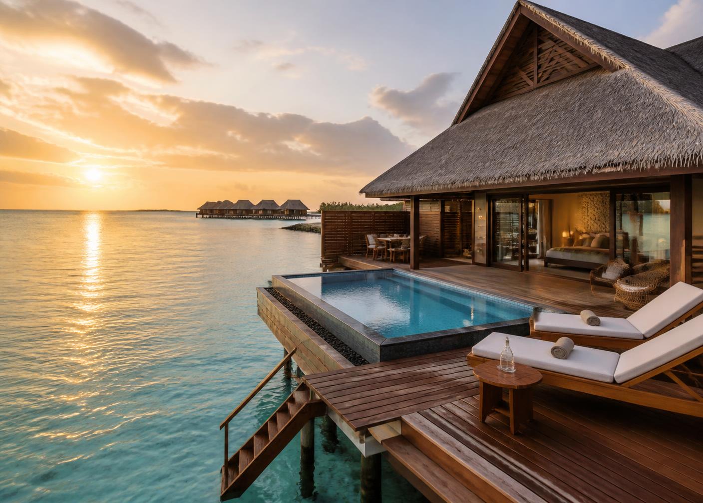 Water Villa with Pool at sunrise