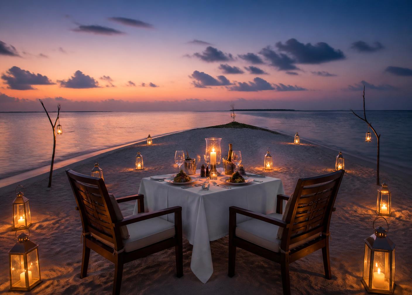 Private candlelit dinner on the sand
